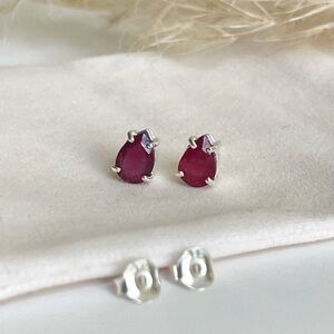925 Sterling Silver Natural Ruby Studs Earrings“Royal Delicacies”